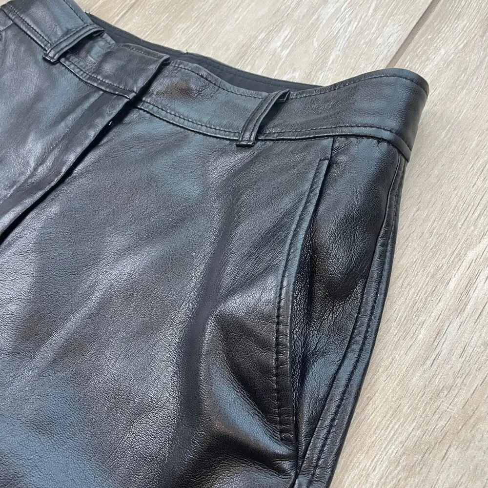 Babaton Command Vegan Leather Pants Womens 6 Black High Rise Straight Leg